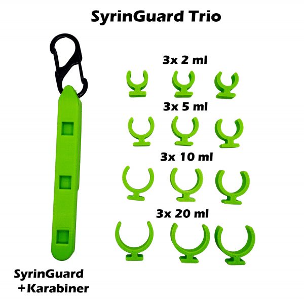 Syringuard - Modularer Spritzen Halter Halterung Rettungsdienst Notfall Notarzt - Syringuard Trio Grün Lieferumfang